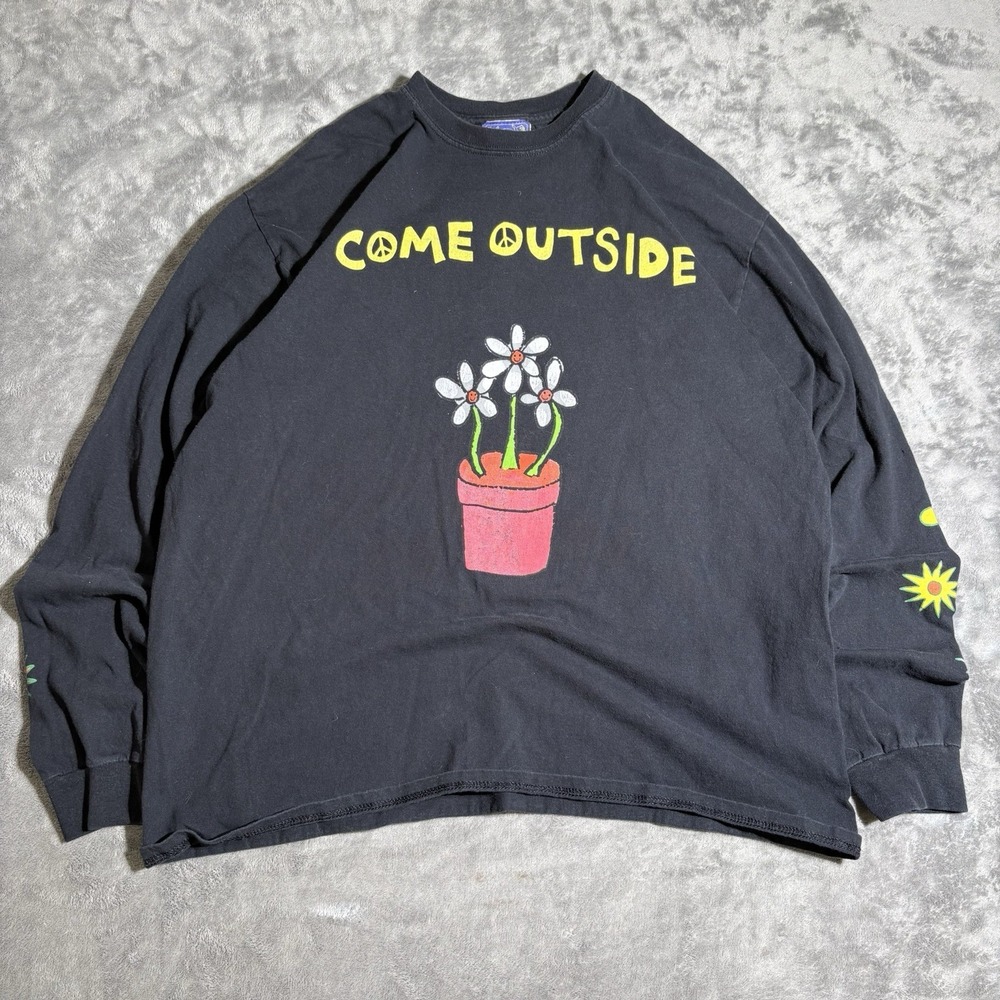 Coney Island Picnic Long Sleeve Shirt Men Large Come Outside Black Read Des